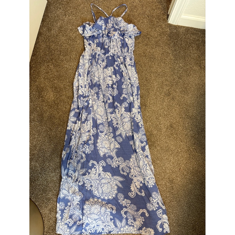 Kate and Lily Maxi Dress Women 6 Blue Excellent Paisley Floral Ruffle Boho